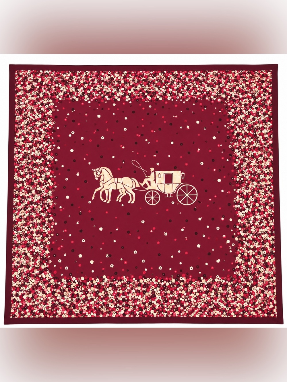 Coach Dark Ruby Tea Rose print Silk scarf horse and Carriage CO10545C NWT